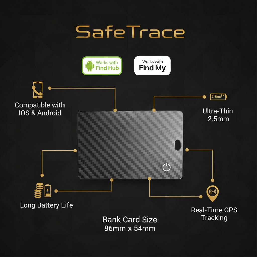 SafeTrace Feature Infographic with Badges